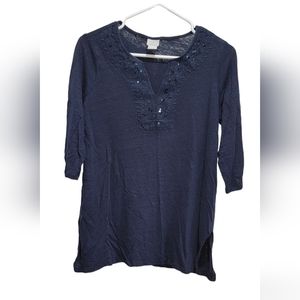 CHICO'S Linen Exclusive Navy Blouse